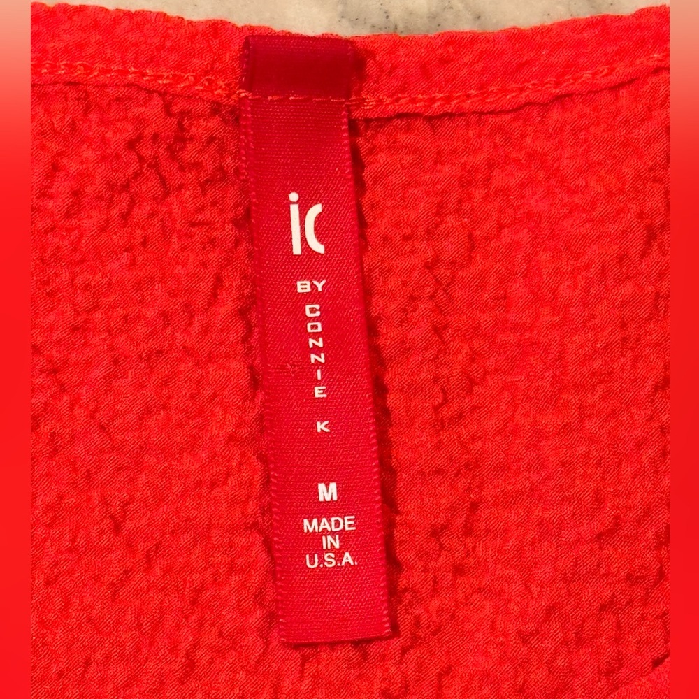 Vibrant Red/Orange Sleeveless Midi Dress, IC by Connie K Stretchy Crepe, M - Picture 7 of 10